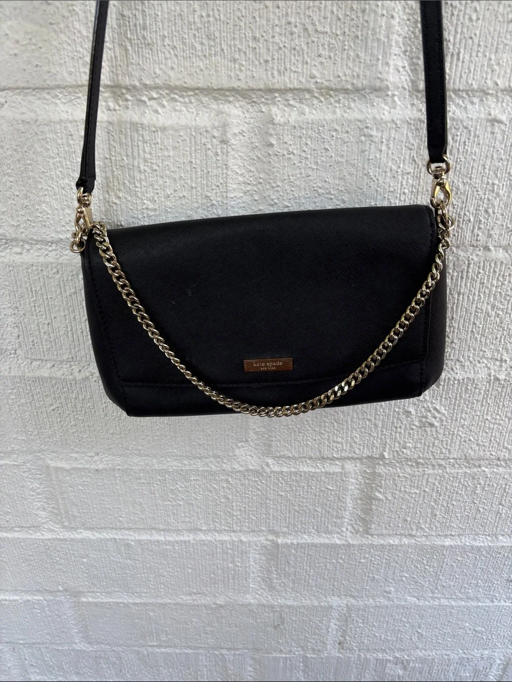 kate spade Leather Black Saffiano Chain Strap Crossbody